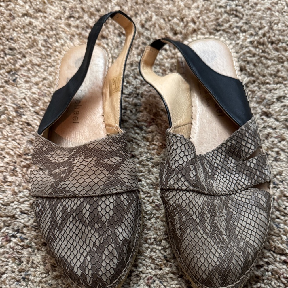 Eric Michael  Snake-Print Slingback Flats in Taupe